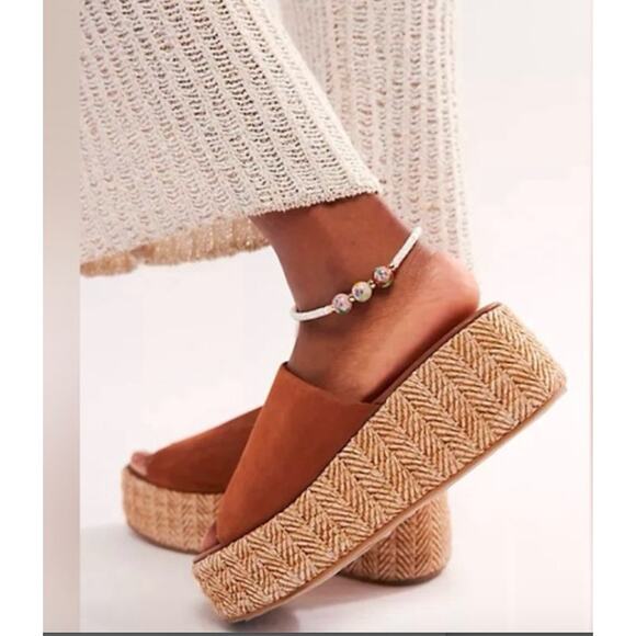 Free People Tan Woven Raffia Harbor Platform Sandal Size 8 - Picture 7 of 9